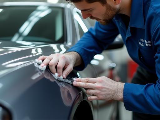 Dr. Detail team member carefully detailing a car's exterior.